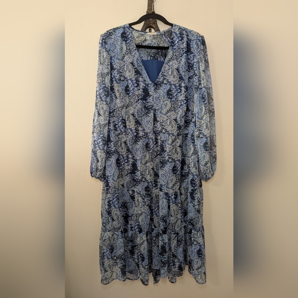 Joie Maxi Dress Parisian Paisley Blue White Green Tiered High-low Women Size XL*